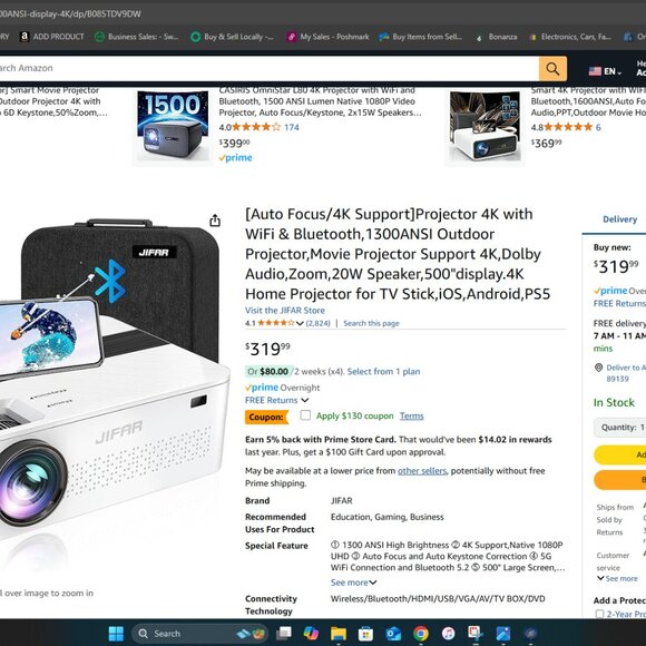 Projector 4K Support with WiFi & Bluetooth,1300ANSI Outdoor Projector Auto Focus - Picture 8 of 8